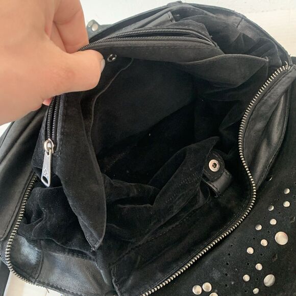 Patricia Nash Black Italian Leather Cazorla Backpack Handbag Stud Garment Flower - Picture 11 of 15